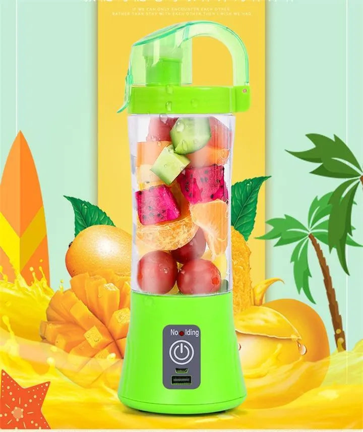 Blue portable electric handheld juicer blender with 400ml cup and USB charging port