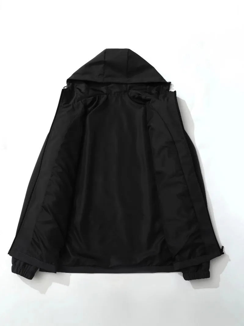 Outdoor wild jacket in black, long sleeves, 100% polyester for spring and autumn wear