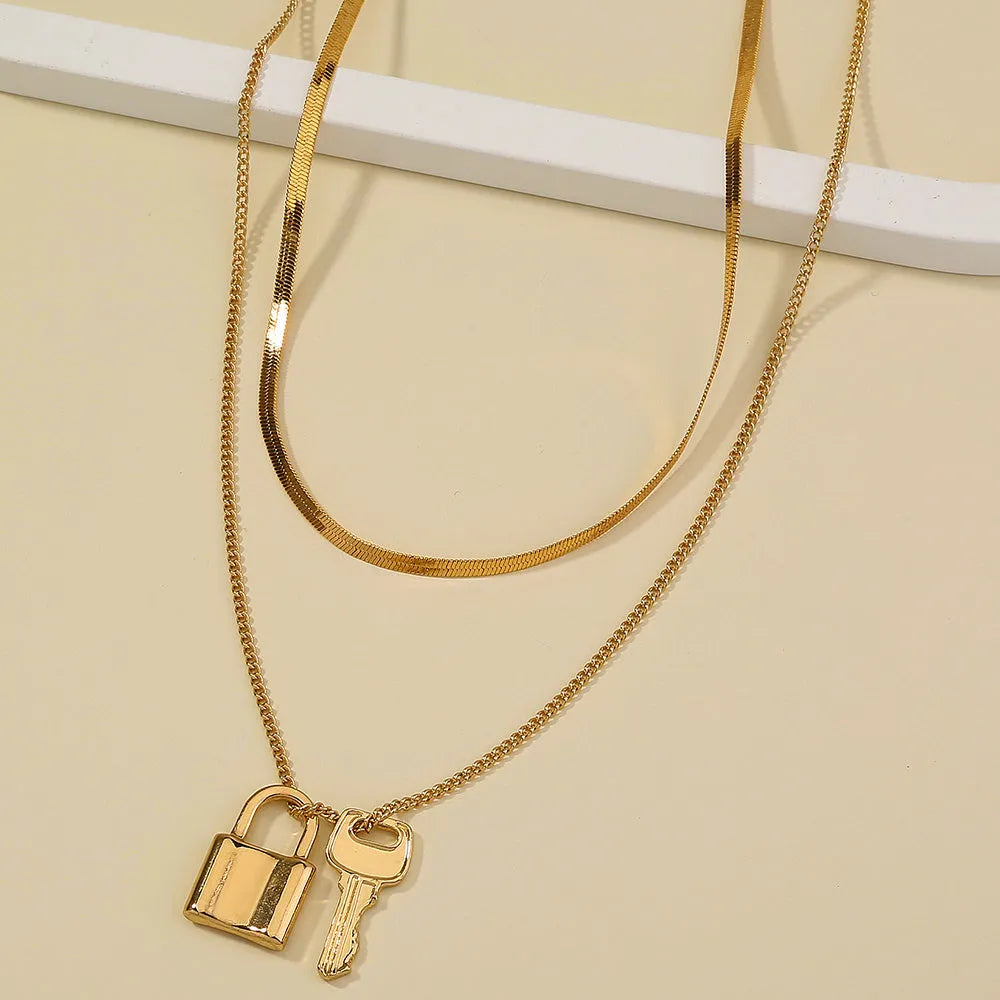 Multi-layer lock pendant necklace, zinc alloy electroplated finish, Europe and America style woman jewellery