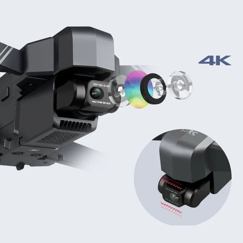 Black F11s PRO GPS folding drone with 4K camera shown in both expanded and folded configurations