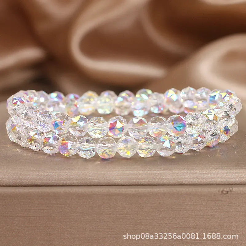 White double-layer artificial crystal bracelet for women, light luxury style, shiny beads