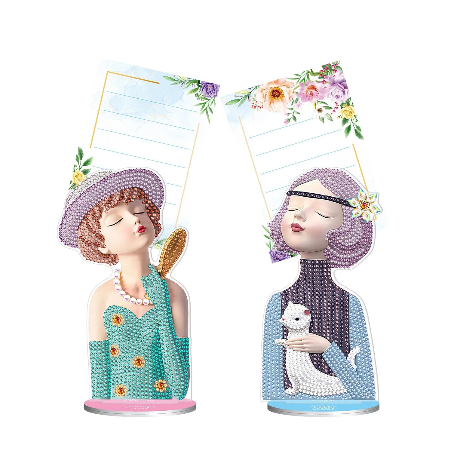 Handmade American style diamond painting desktop note clip decoration measuring 19cm wide.
