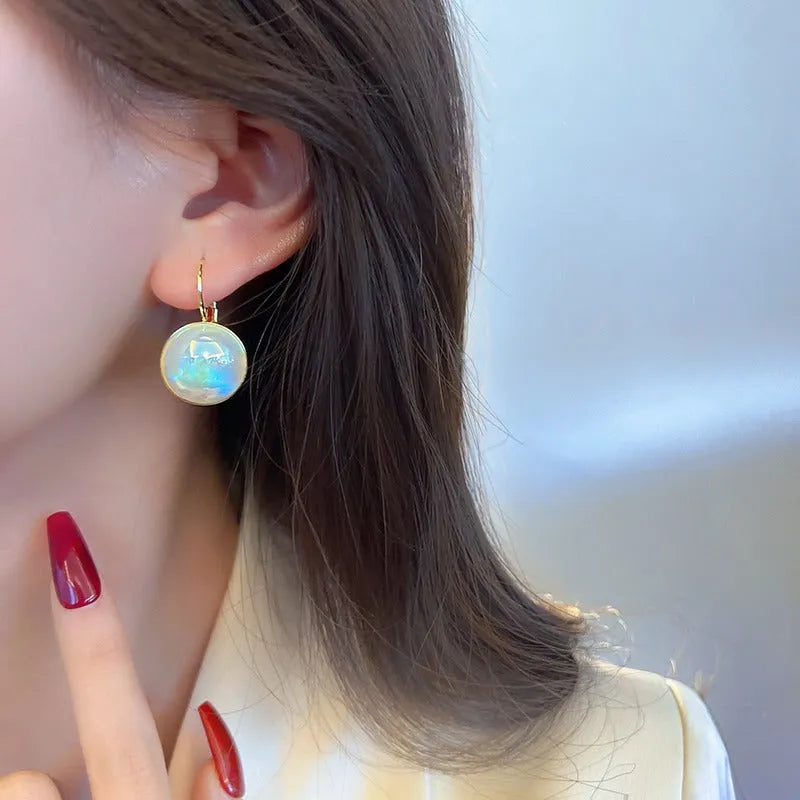 Colourful mermaid pearl geometric ear clip earrings with anti-lost design in Korean style