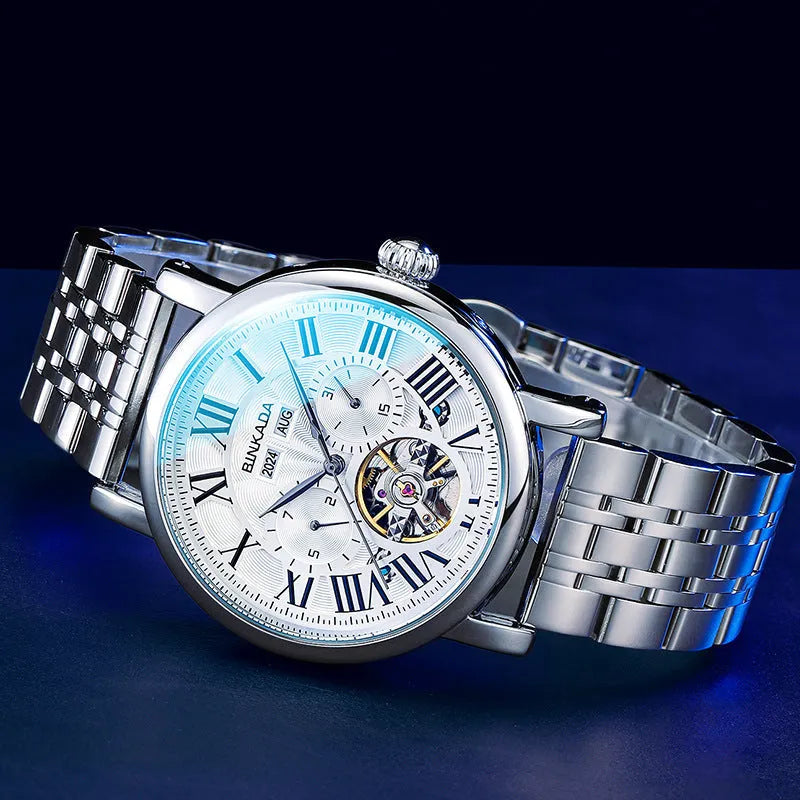 Men's stainless steel automatic waterproof watch with business style design