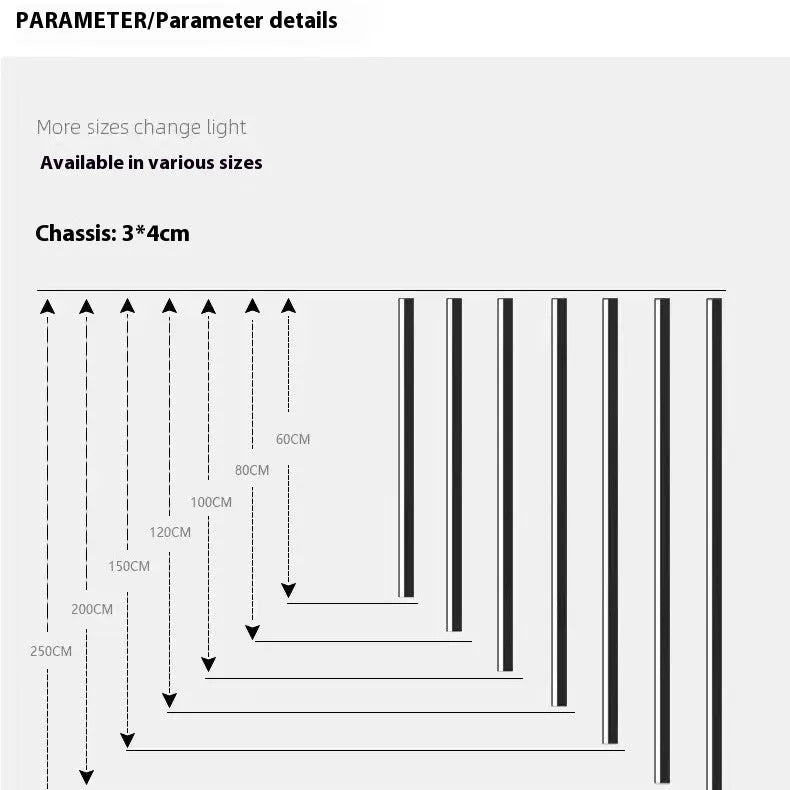 An 80cm long black aluminium LED wall lamp strip with a PC shade, shown mounted.