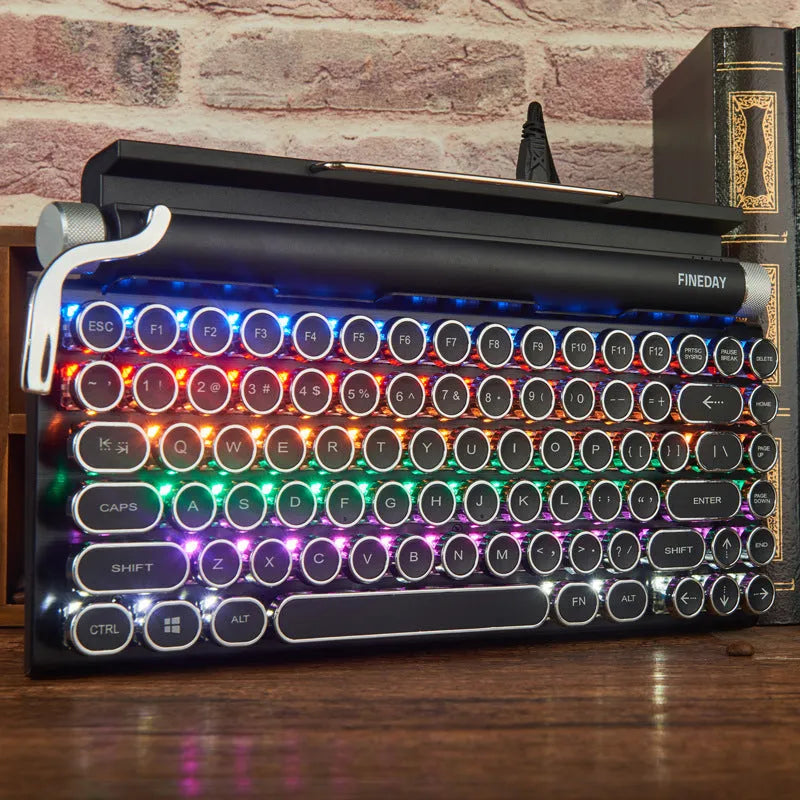 Black dot retro mechanical keyboard with backlit keys on a metal chassis