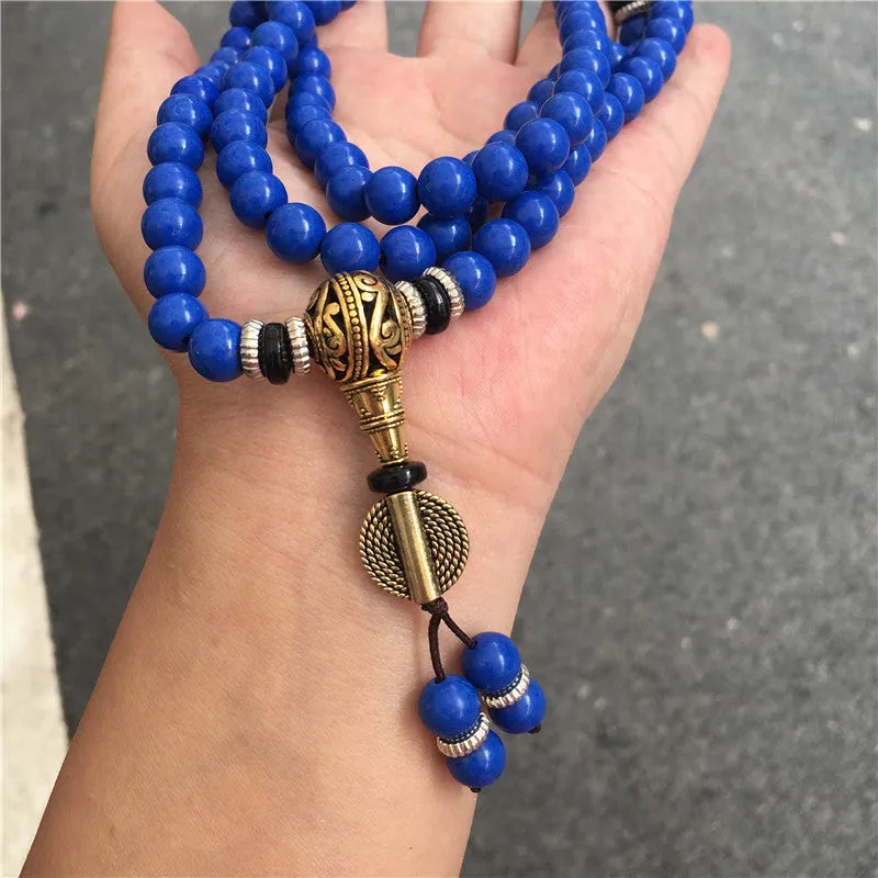 Lapis lazuli multi-circle bracelet with Tibet beads, 8mm bead size, modern simplicity style