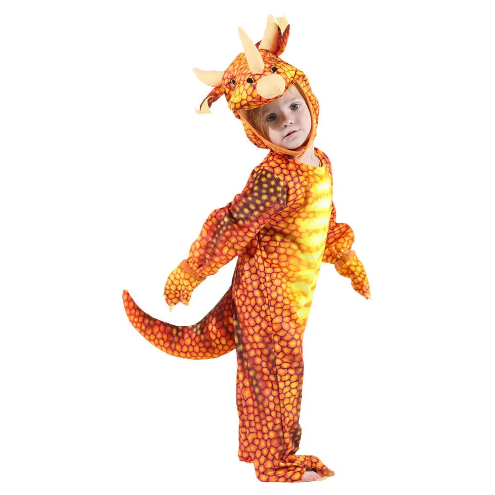 Children's Jurassic dinosaur Halloween costume in multiple colours including green and orange.