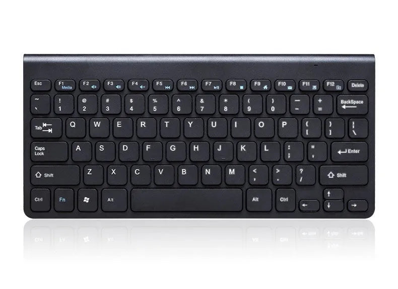 Black and white wireless keyboard and mouse set showing 78-key layout and 4-button mouse.