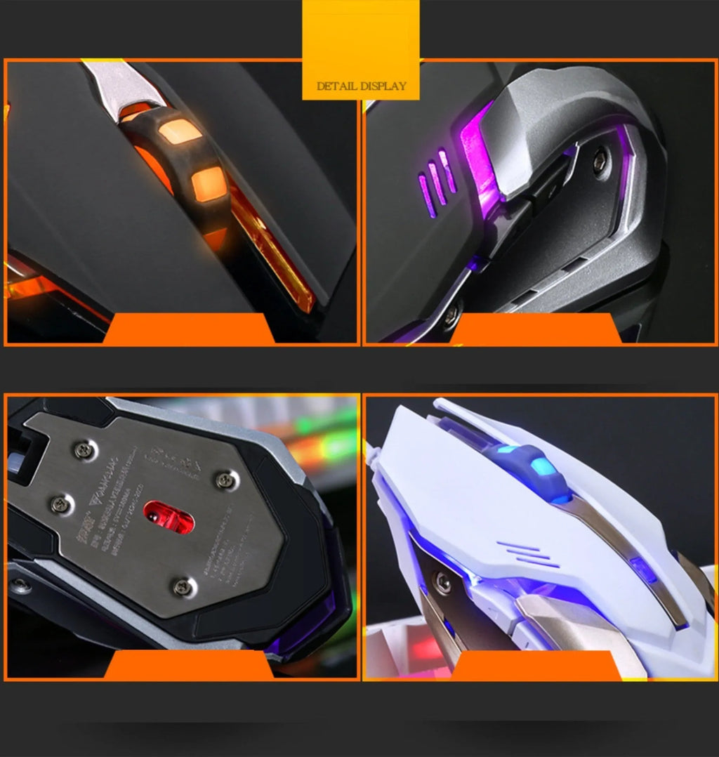 Wired USB computer mouse with 3200 DPI photoelectric sensor ergonomic contoured shape colourful luminous design black finish