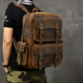 Crazy Horse leather backpack coffee colour vintage cowhide rucksack with adjustable strap