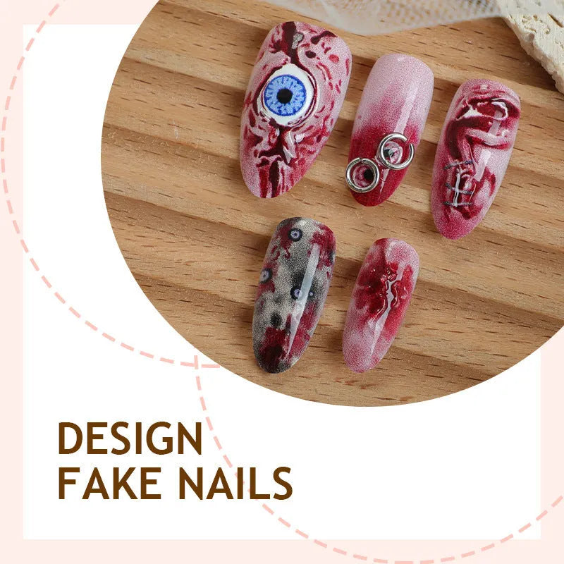 30-piece almond 3D stereo fake nails set in colour 2XB1-13244 for ladies Halloween wear