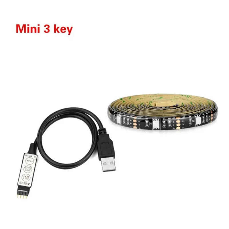 Flexible LED strip light bent into a curve, showing individual LEDs and adhesive backing.