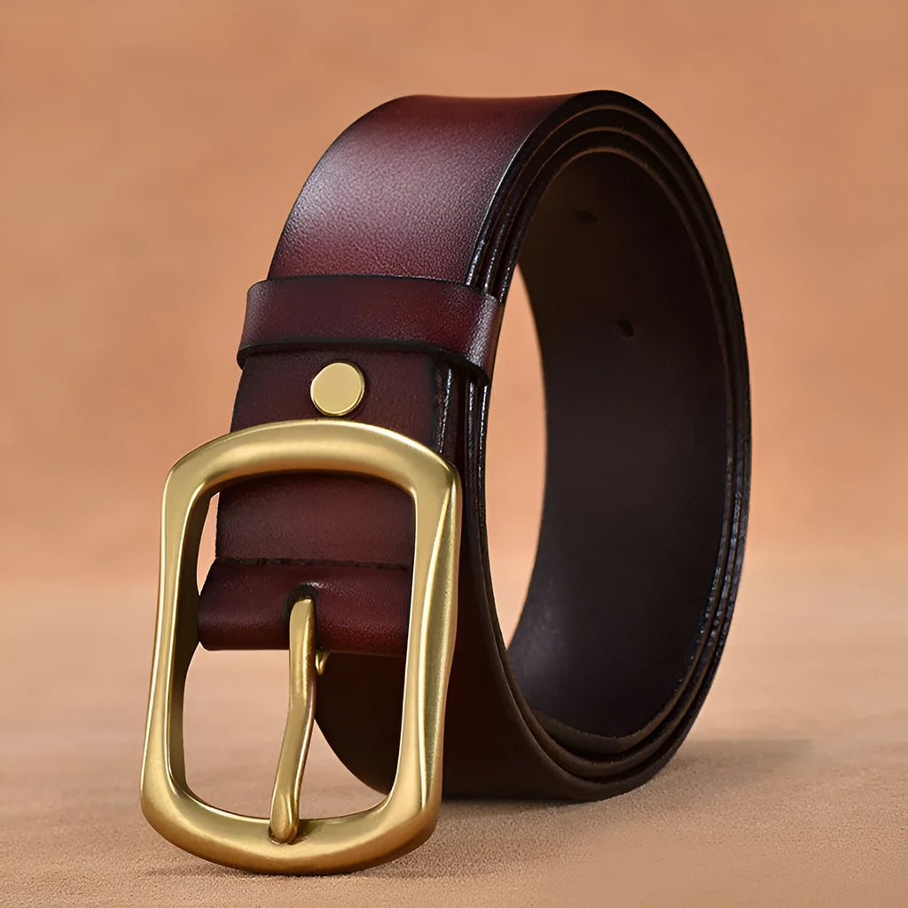 Top layer cowhide belt with alloy oval pin buckle, black, 2-4cm width, single belt loop