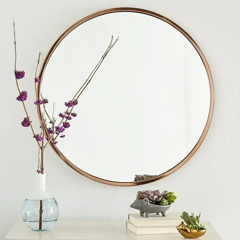 Round iron wall hanging bathroom mirror in black, gold or white colour