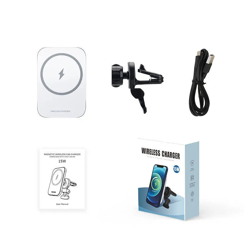 Black magnetic wireless charging car phone holder for Apple iPhone 12 series with adjustable bracket