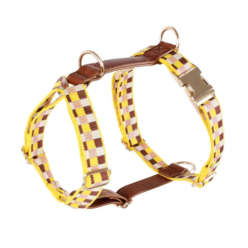 I-shaped pet chest harness traction rope set with collar and 150cm rope in leather rib fibre