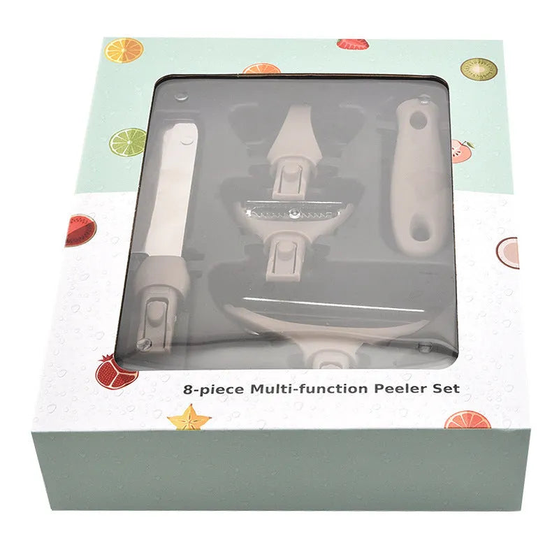 Green stainless steel kitchen cutter set with wheat straw board and multi-function planer accessories
