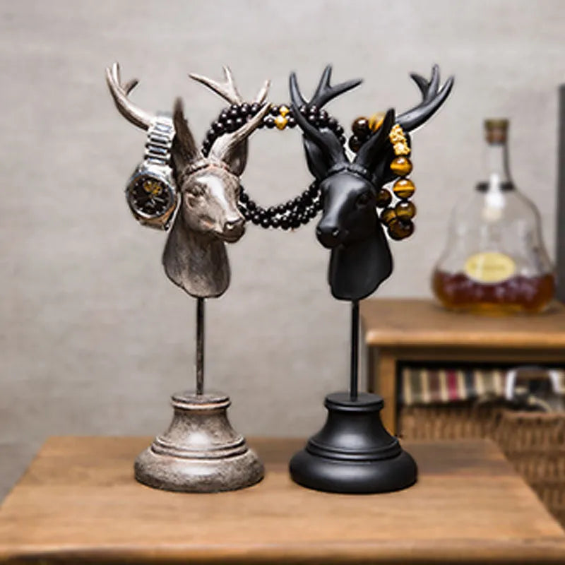 Tall natural resin animal sculpture home decoration in black, white, or wood colour.