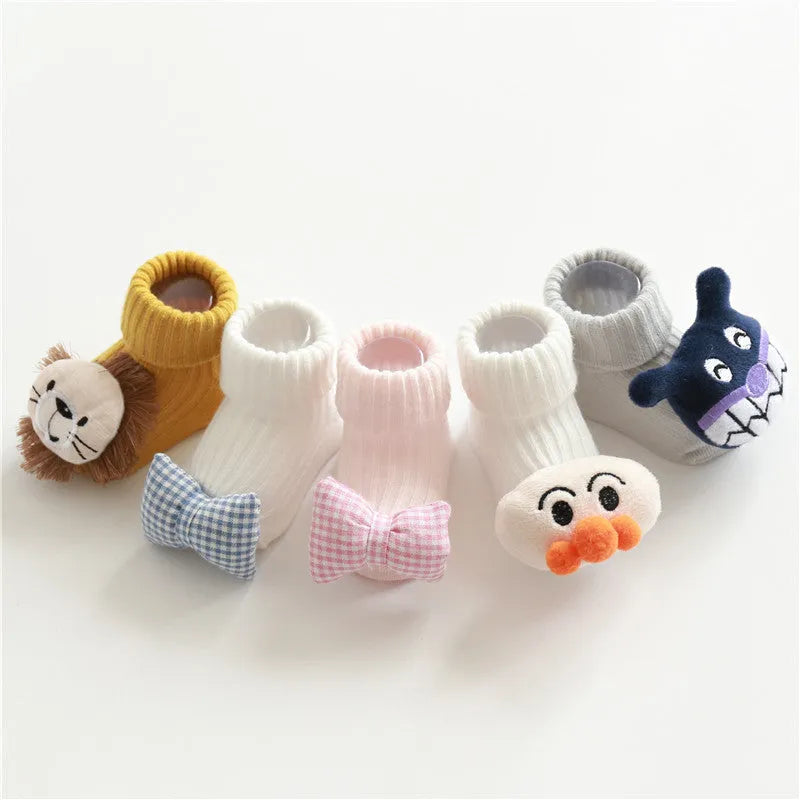 Cotton infant floor socks in multiple patterns with size options XS to M