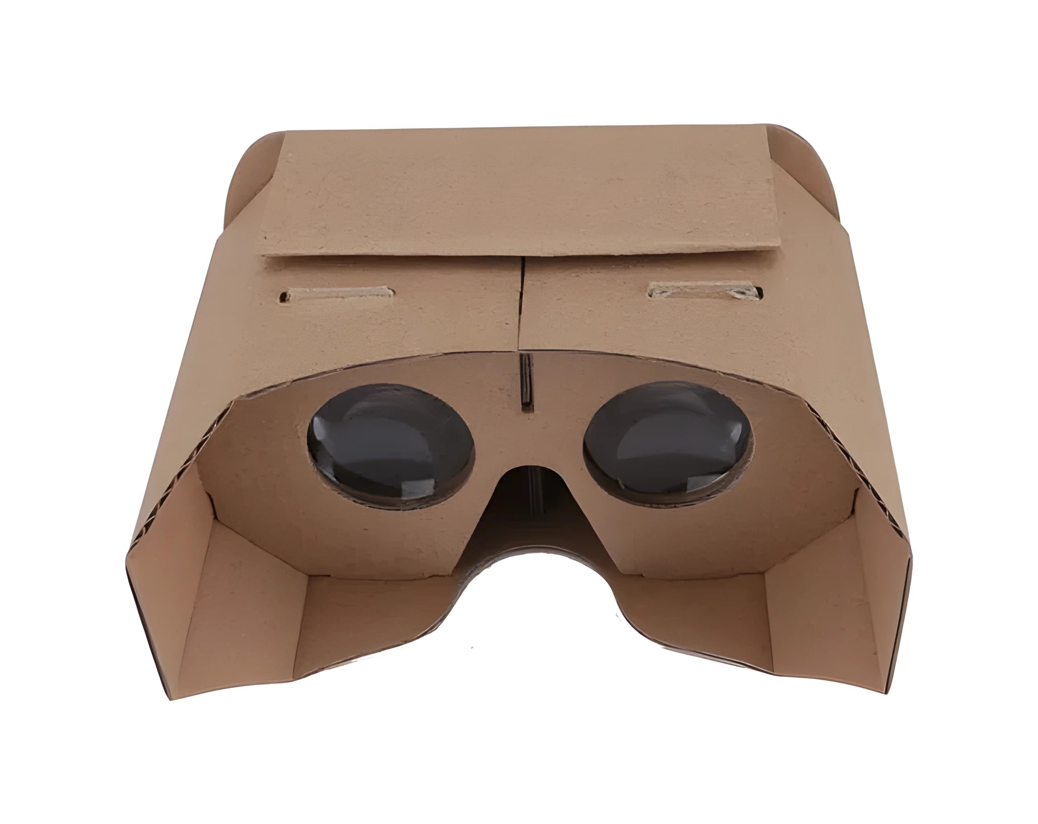 Cardboard virtual reality glasses headset for mobile phones on a white background.