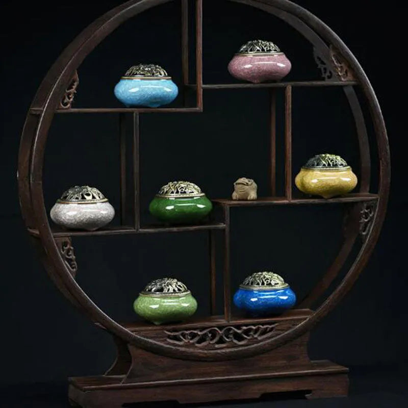 Ceramic retro package incense burner in amber yellow colour for home decor and meditation