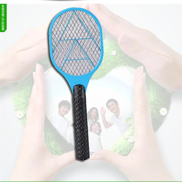 Blue battery-powered electric mosquito swatter measuring 16.5x45cm with insect zapper mesh