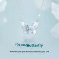 Silver Bingyu butterfly necklace on display, showing adjustable O-ring chain and detailed ice rain pendant.