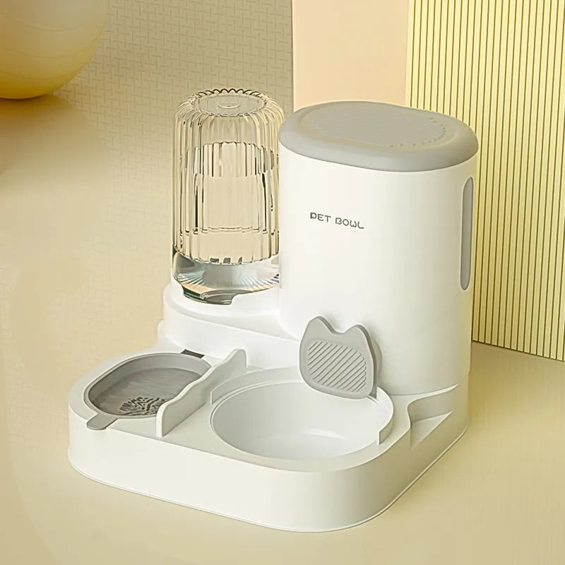 Automatic cat feeding and water fountain station with integrated double bowl in avocado green