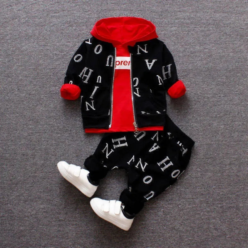 Red and white long sleeve children's clothing set made from polyester and vinylon blend fabric
