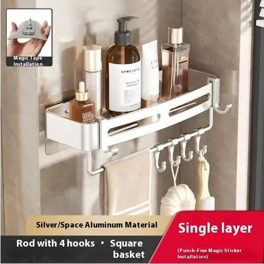 Gun gray metal triangle bathroom corner rack with punch-free wall mounting