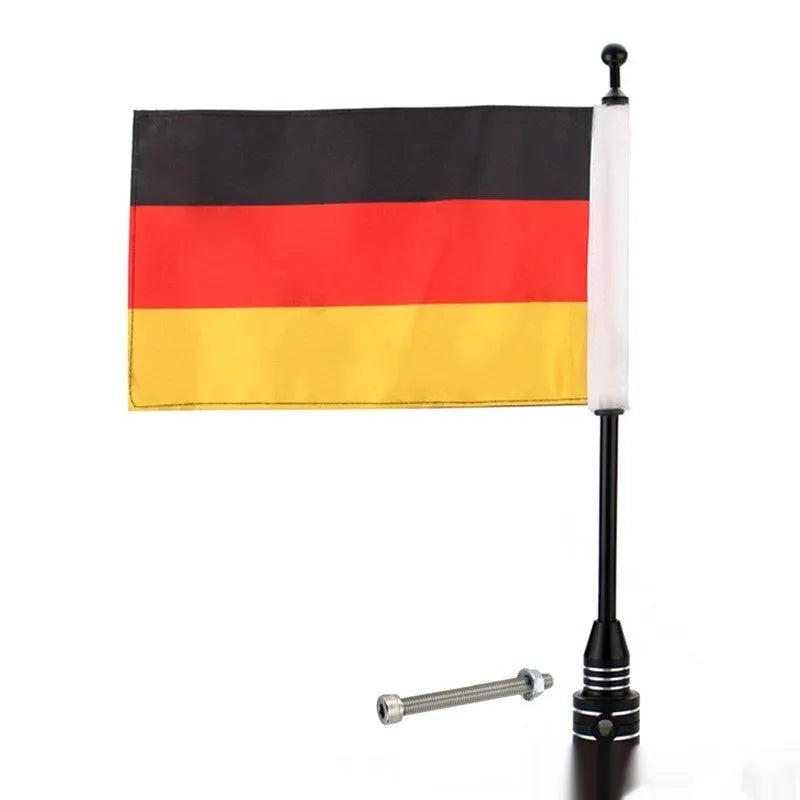 Motorbike side box bumper flagpole mount for luggage racks in black or silver finish