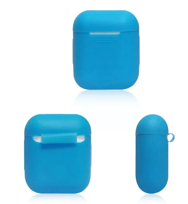 Soft silicone protective case for Bluetooth headphones in various colours on a grey background.