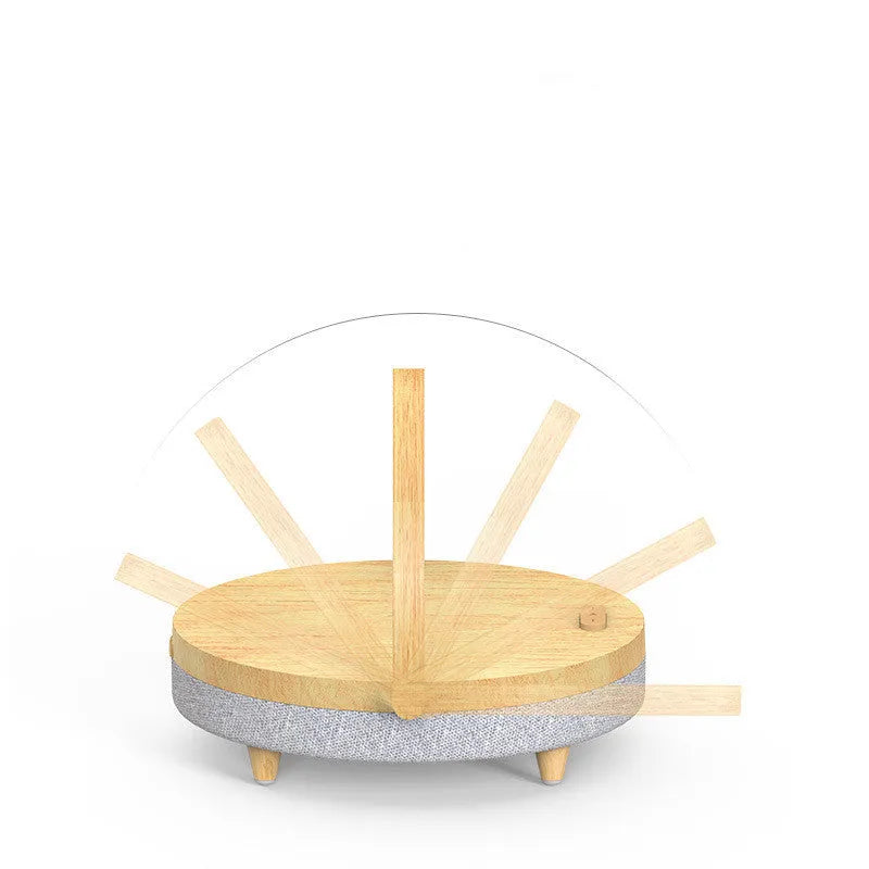 White marble pattern wireless charging bedside lamp with Bluetooth speaker and integrated mobile phone holder