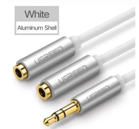 20cm audio cable with 3.5mm gold connectors in black, grey or white colours