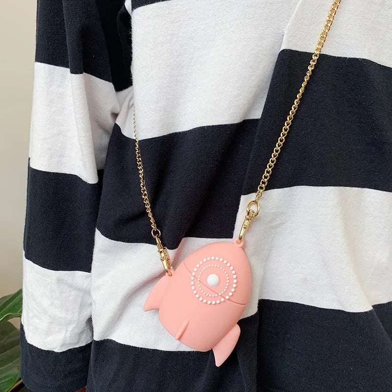 Pink silicone protective case with rocket design for Apple AirPods 1 and 2 charging case