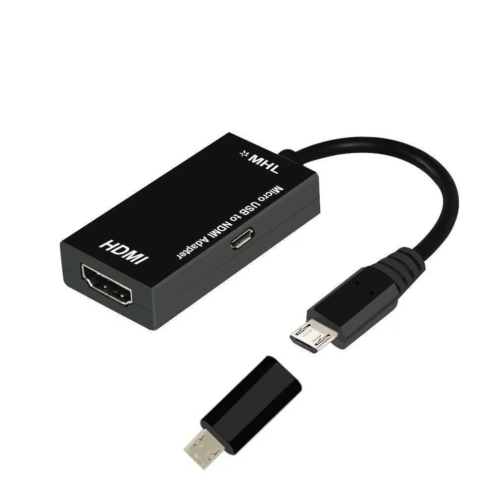 Black Micro USB to HDMI adapter with three ports for HD conversion from mobile device to TV