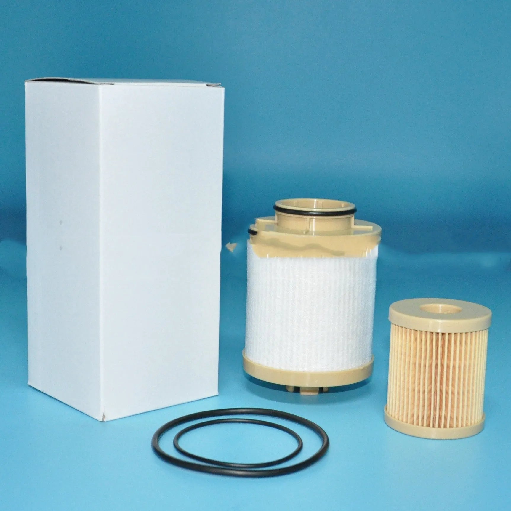 FD4616 diesel fuel filter for Ford 6.0L engine, showing cylindrical shape and part numbers.