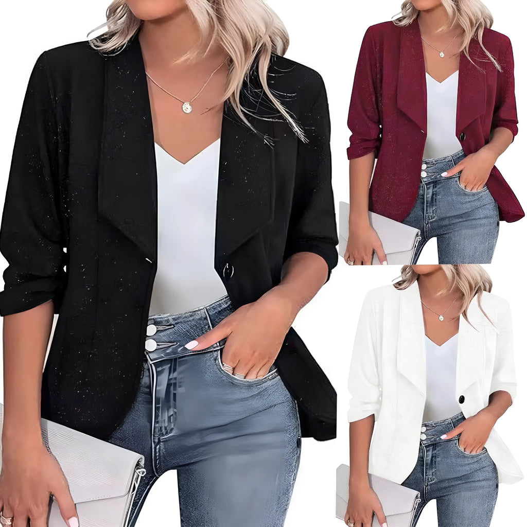 Slim-fitting women's cardigan jacket in black, white, or wine red.