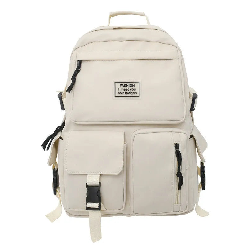 Black or white nylon student backpack with computer compartment and three-dimensional pockets