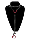 Black heart copper pendant necklace on stainless steel chain, 61-70cm unisex design