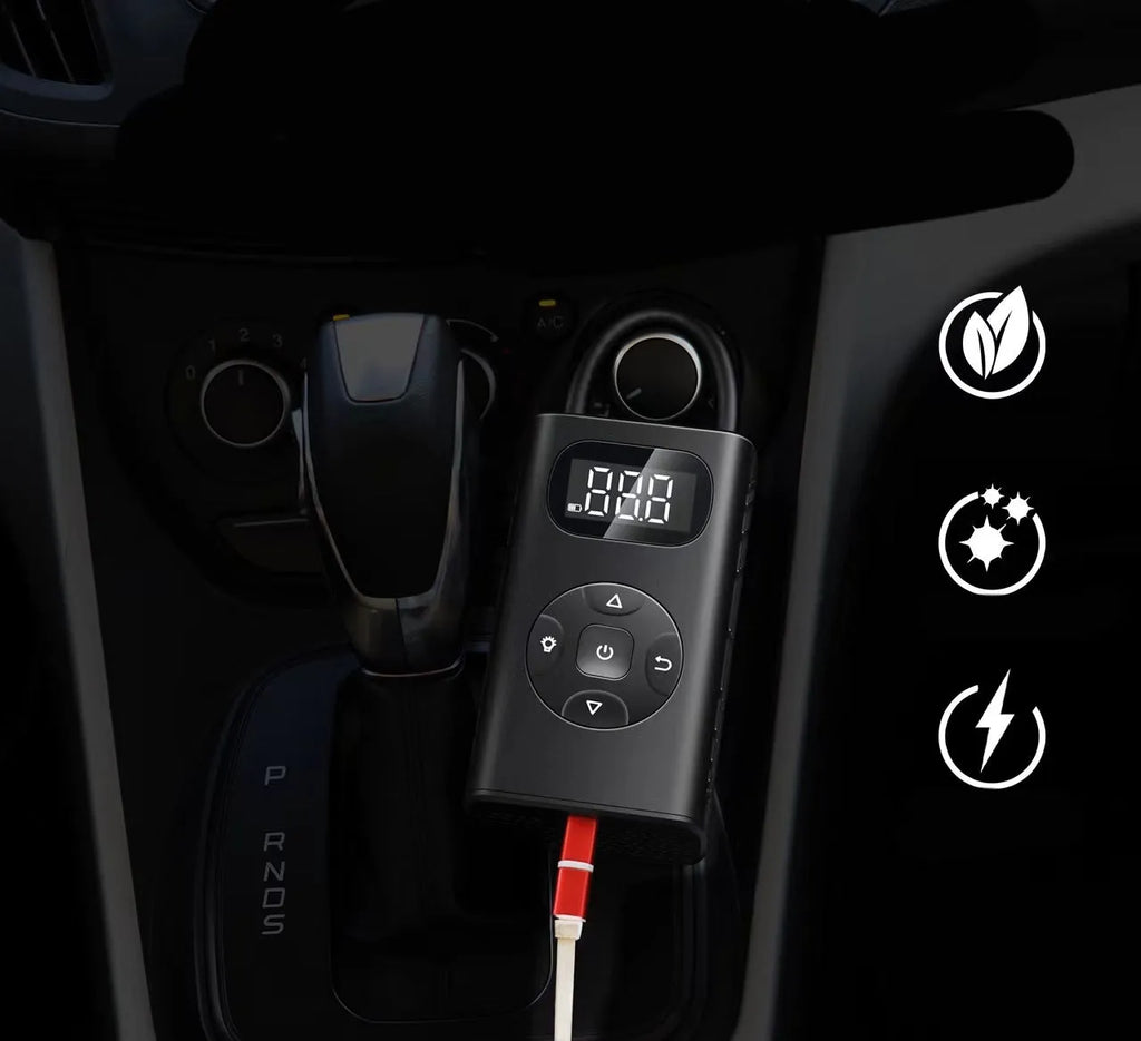 Black aviation aluminium USB power bank tyre inflator with hose for cars and motorcycles