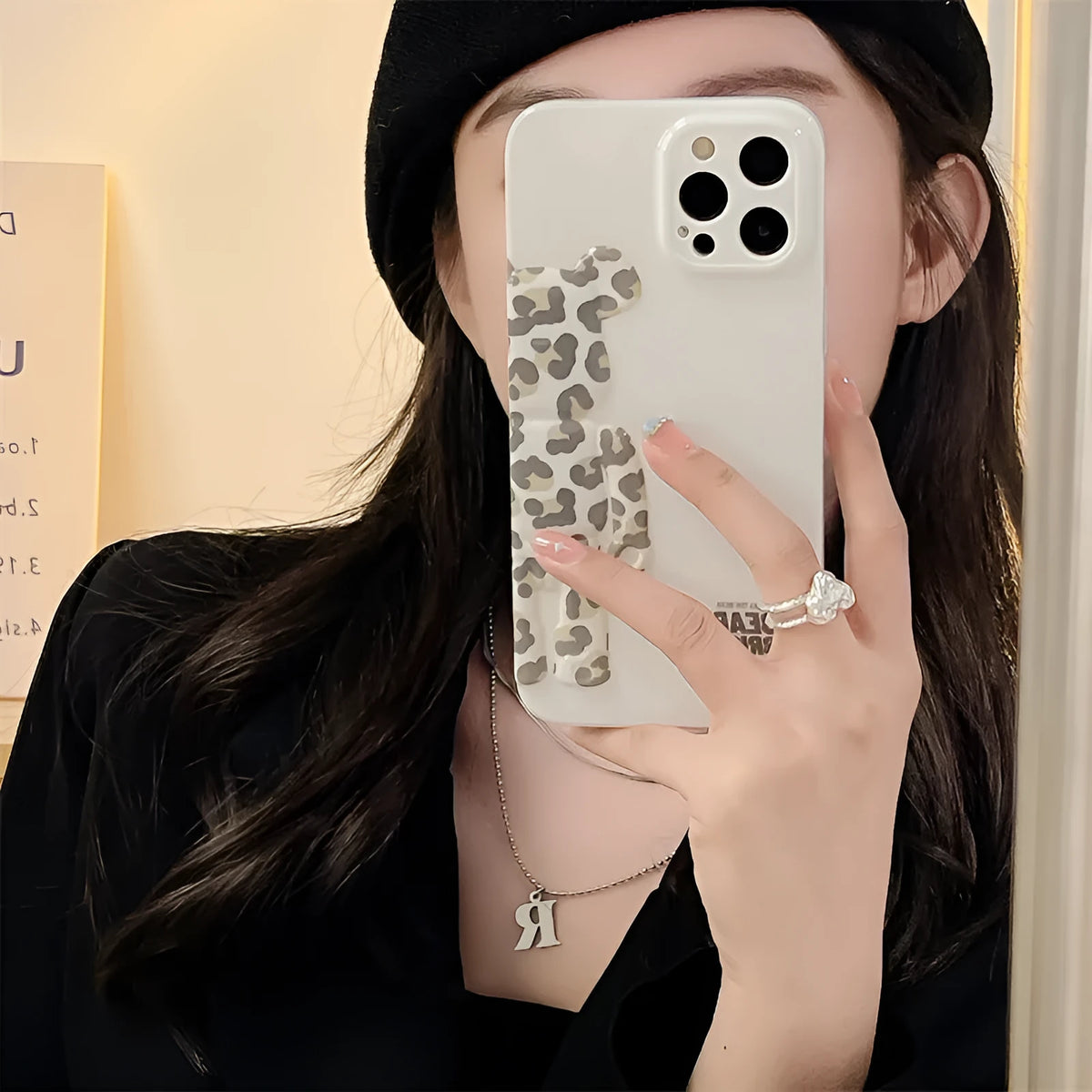 White leopard print 13 mobile phone case for iPhone 13 with plastic back cover and IMD pattern