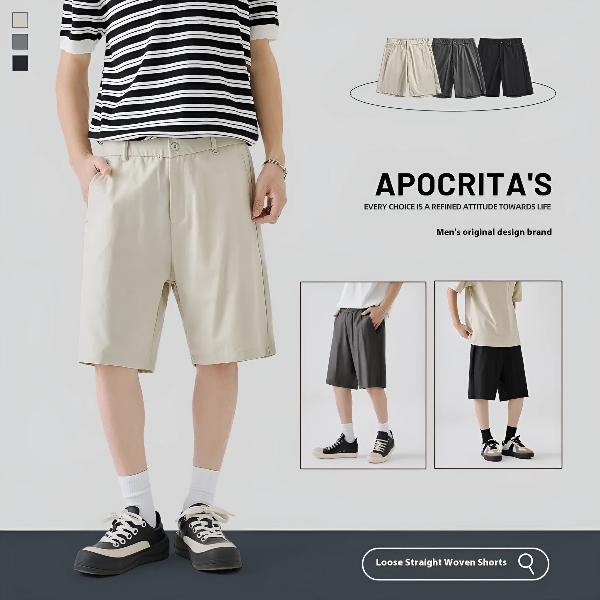 Men's lyocell cotton blend casual shorts in apricot colour with loose fit and elastic waistband for summer wear