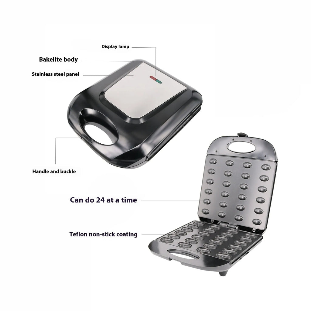 Black nut baking machine measuring 31x26x11cm with 1400W heating pipes