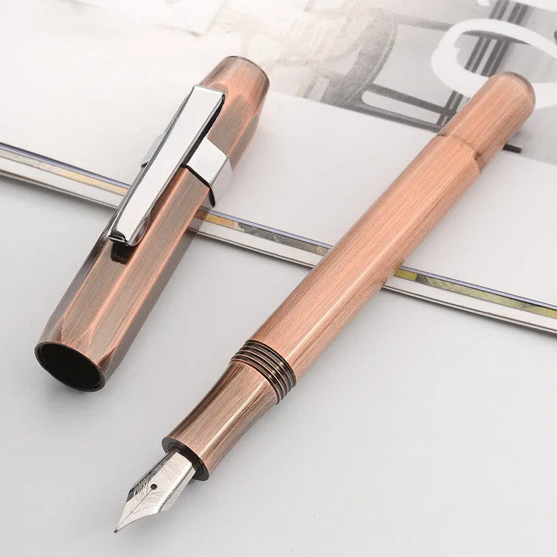 Vintage octagonal metal pocket fountain pen in copper finish with stainless steel nib and gift box
