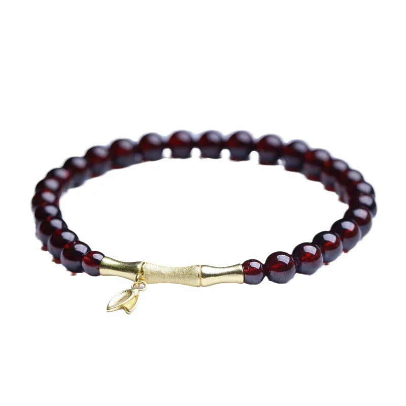 6mm natural garnet bamboo joint single ring bracelet with manual processing