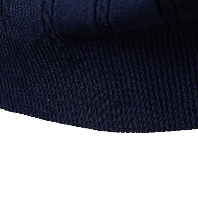 Men's V-neck twist sweater vest in dark blue, slim fit pullover style, chemical fibre blend