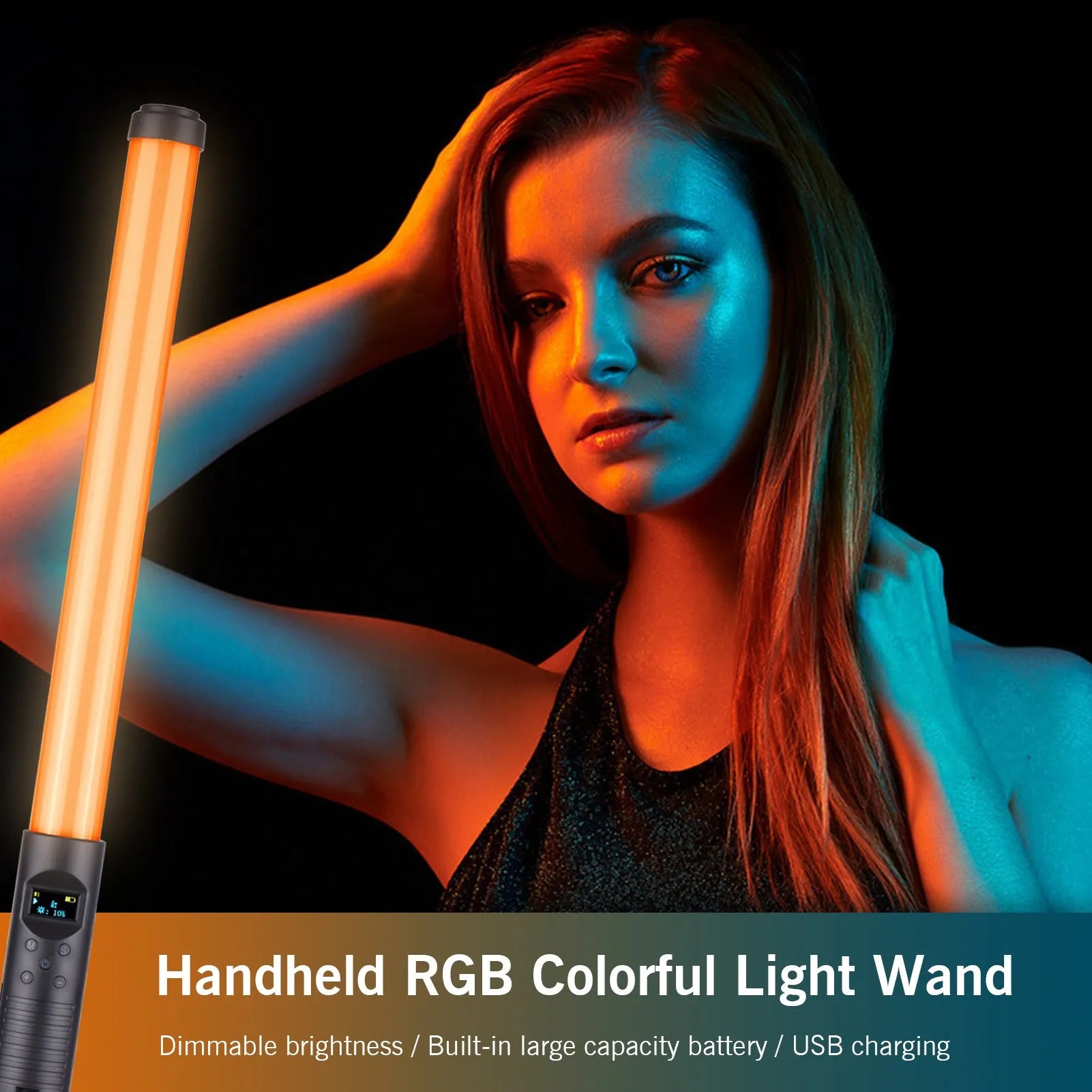 Handheld dual colour temperature LED photography light stick with RGB lighting modes and mounting bracket