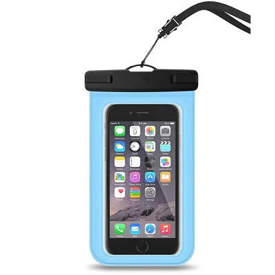 Waterproof mobile phone bag for diving and outdoor use, 21x10.7cm, fits 7-inch devices.